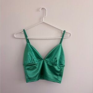 Green Satin Crop Top